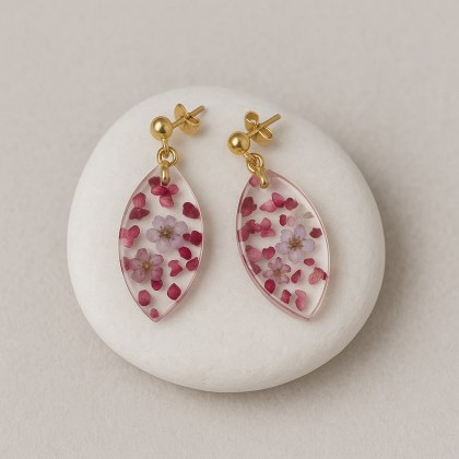 Οβάλ σκουλαρίκια με ημιπολύτιμους λίθους και λουλούδια